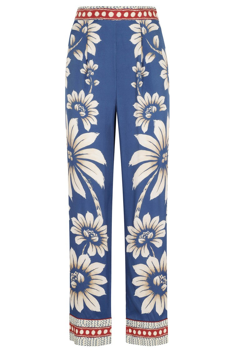 Farm Rio Blue Luna Pajama Fanstasia Printed Viscose Straight-Leg Pants
