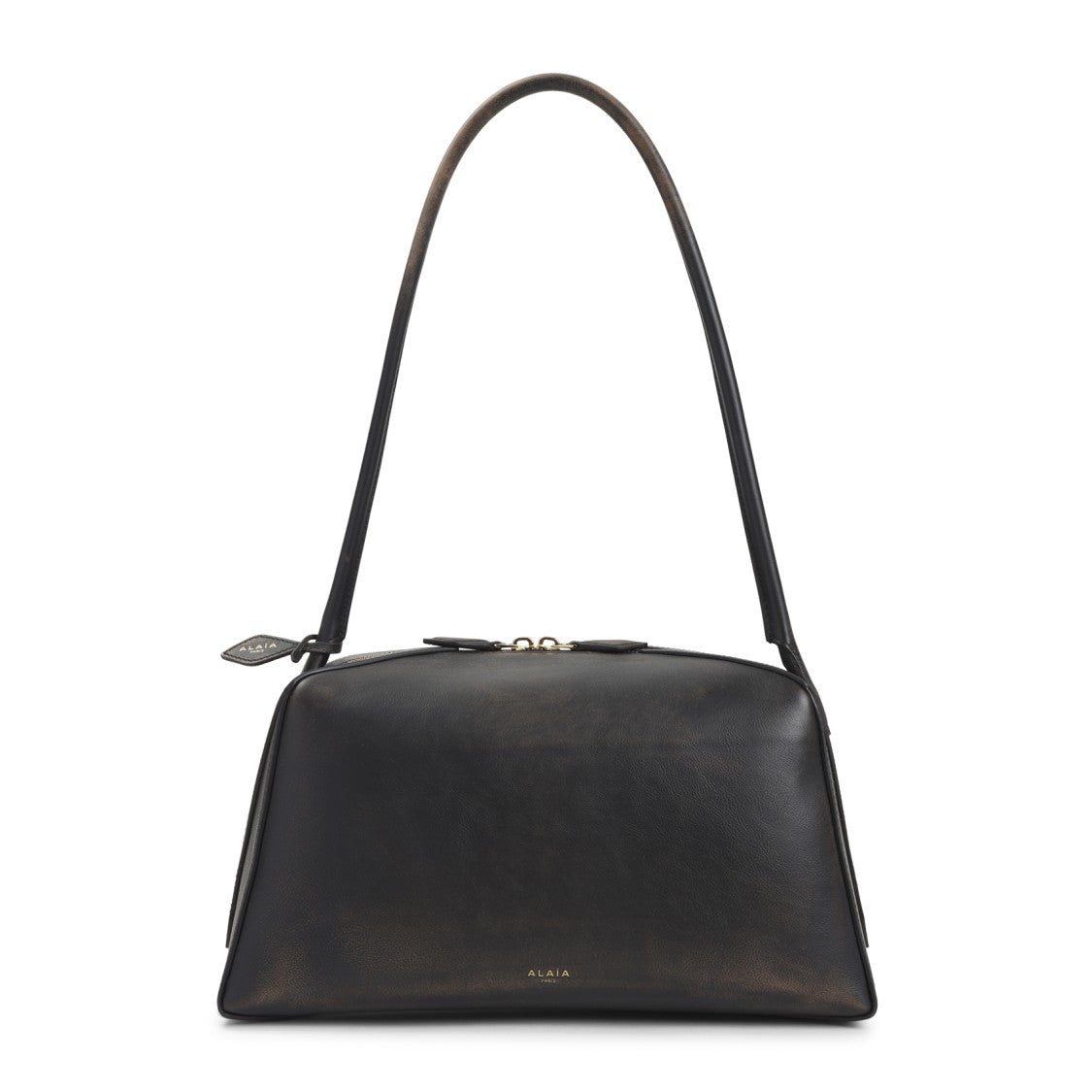 Alaïa Structured Nude Calf Leather Shoulder Bag With Gold Accents