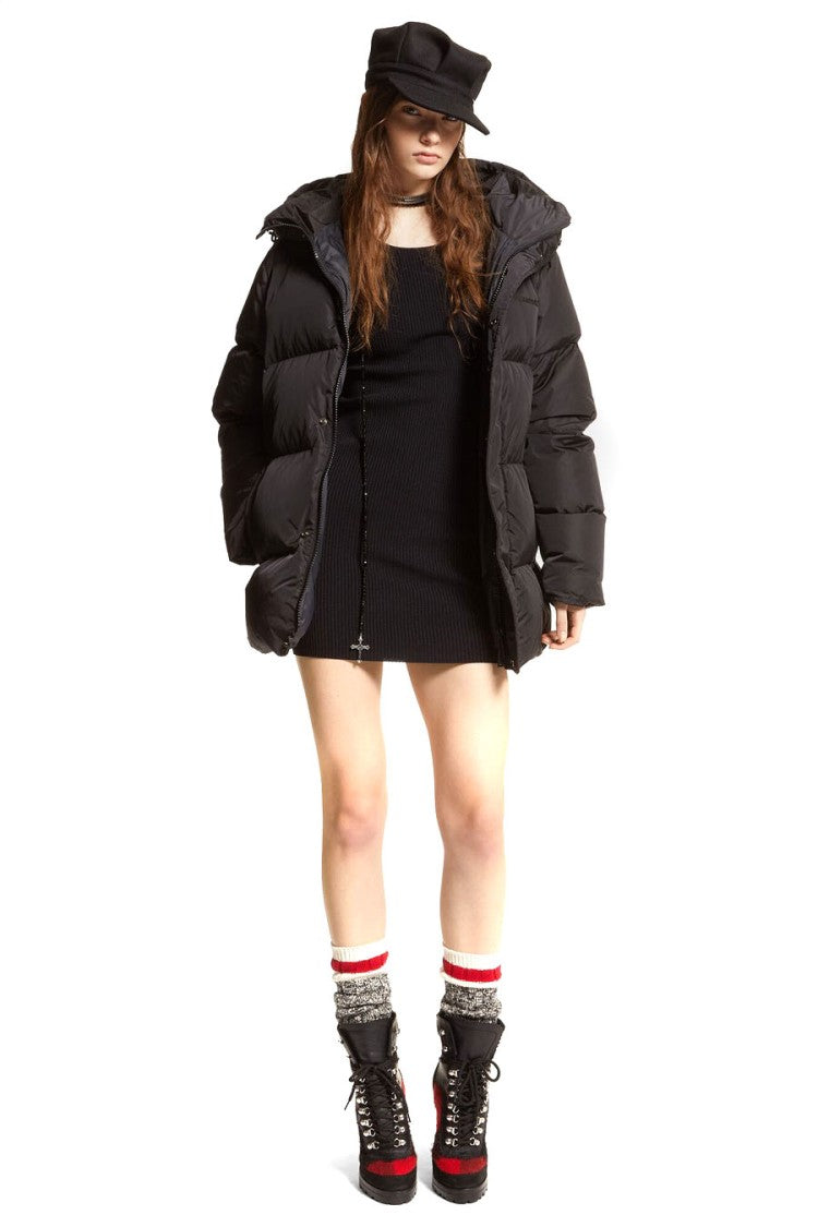 Dsquared2 Black Quilted Hooded Belted Down Coat