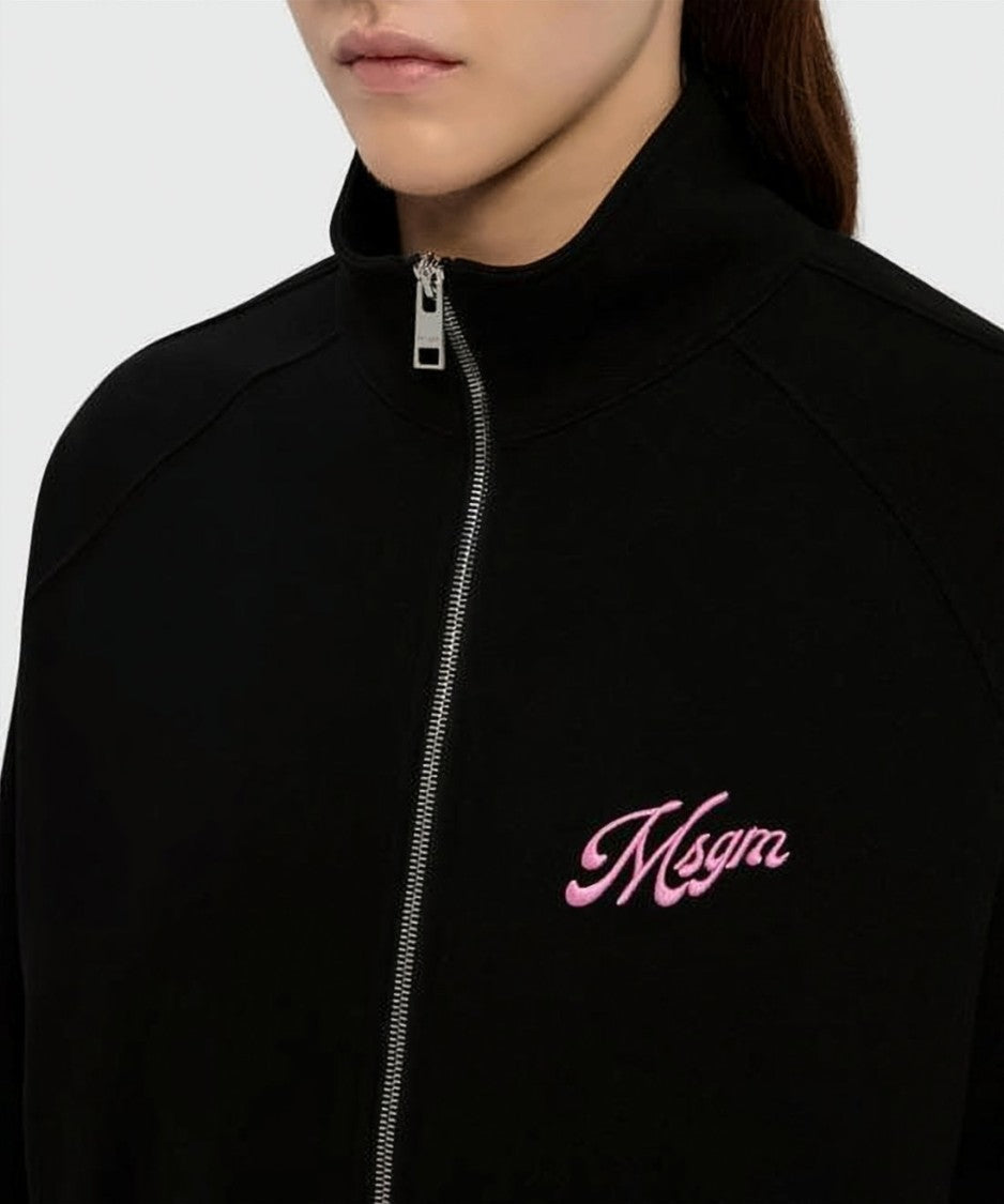 Msgm High-Collar Zip-Up Sweatshirt With Relaxed Fit And Embroidered Logo