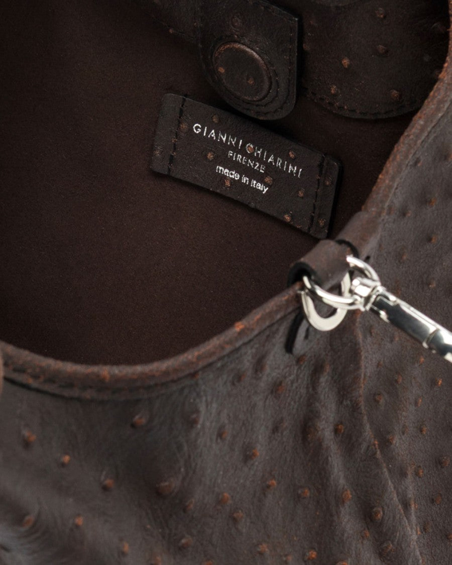 Gianni Chiarini Ostrich-Embossed Leather Shoulder Bag With Dual Handles