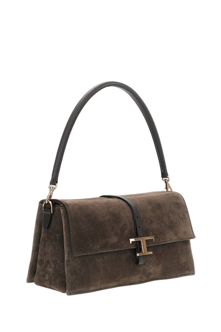 Tod's Brown Flap T Timeless Small Suede Bag