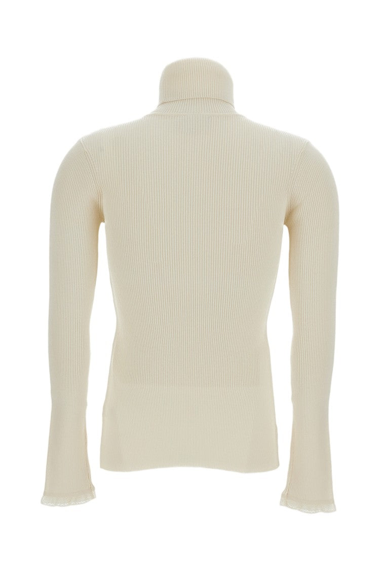 Elisabetta Franchi White Ribbed Stretch Turtleneck Sweater