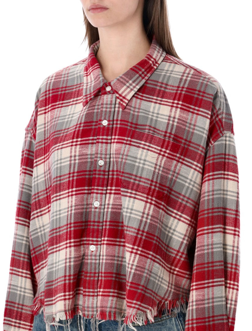 R13 Relaxed Drop Neck Cropped Shirt With Frayed Hem