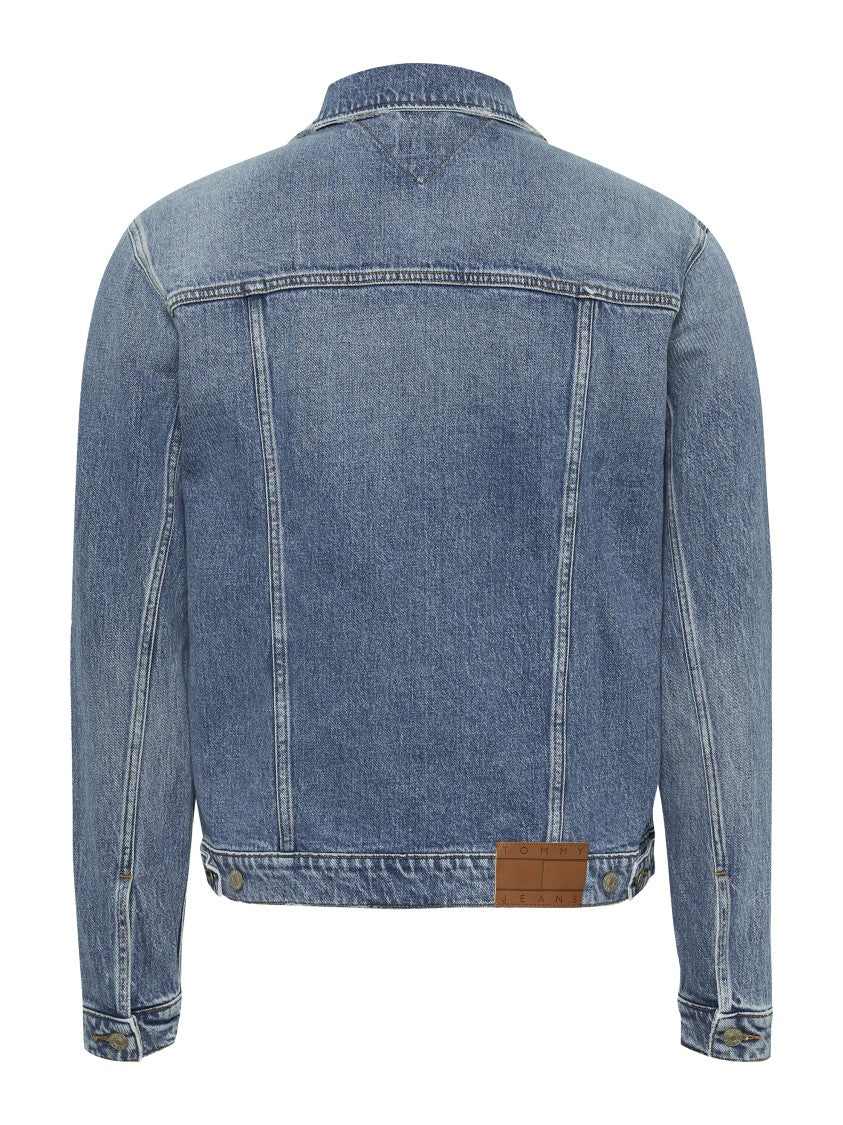 Tommy Jeans Distressed Denim Trucker Jacket With Chest Pockets