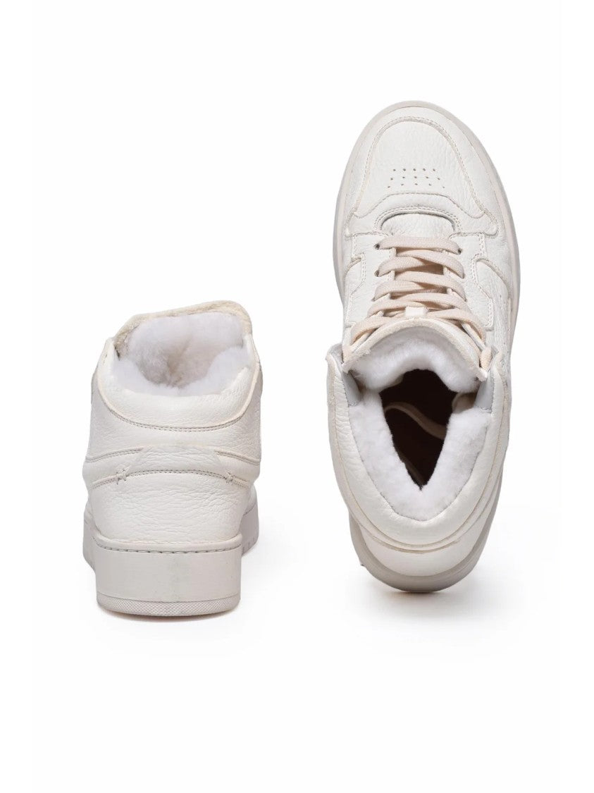 Eleventy White High-Top Fur Interior Leather Sneakers