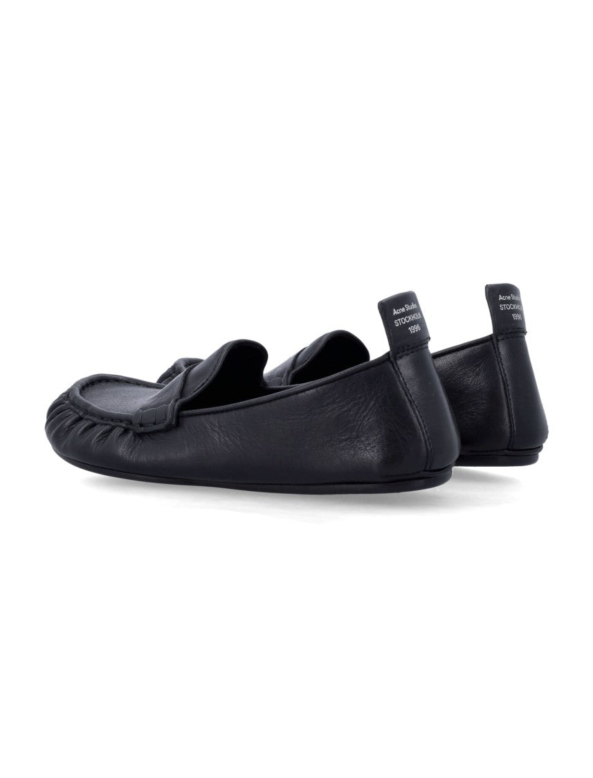 Acne Studios Oiled Calf Leather Loafers With Round Toe And Gathered Detailing