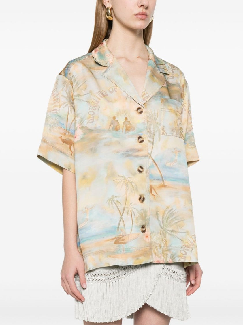 Zimmermann Tropical Print Short-Sleeved Shirt With Classic Collar