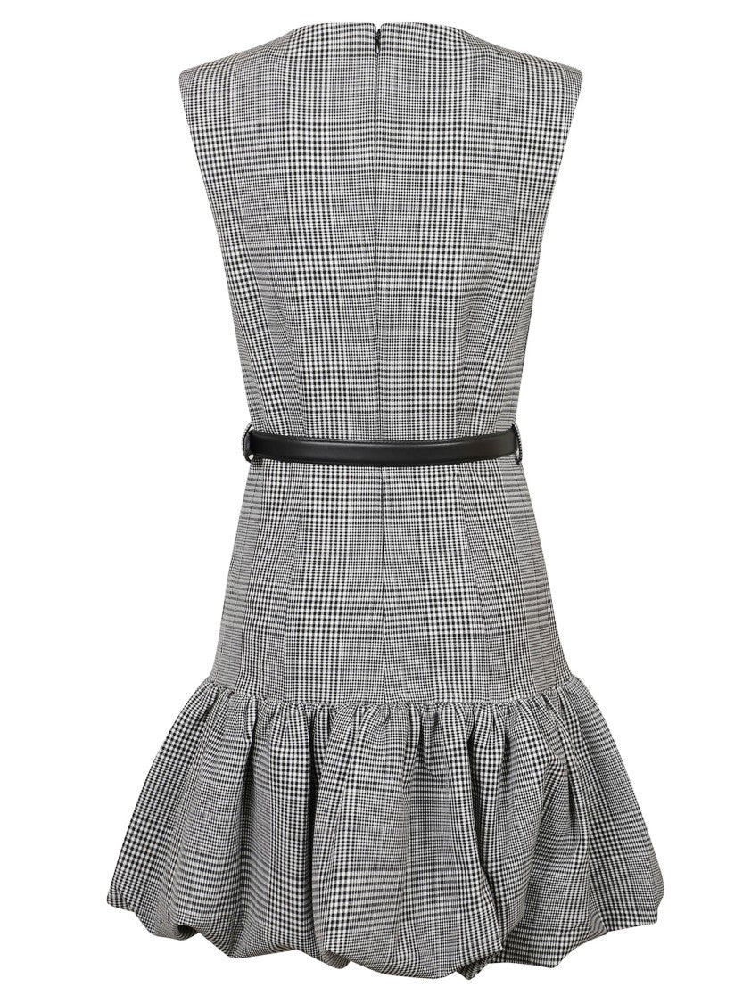 Self-Portrait Fitted Bodice Black Dress With Flared Skirt And Scalloped Hemline