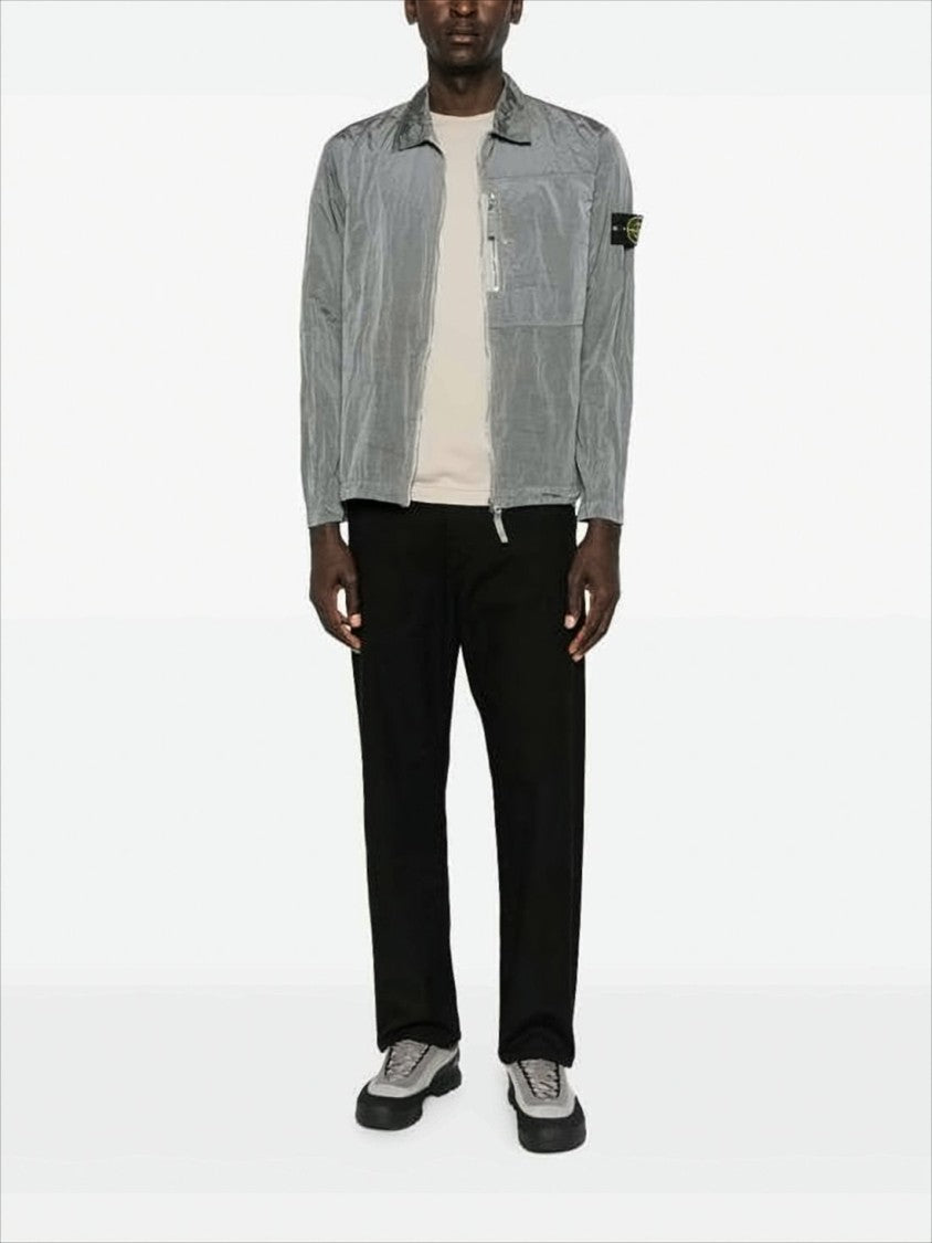 Stone Island Metallic Sheen Grey Overshirt In Recycled Nylon Fabric