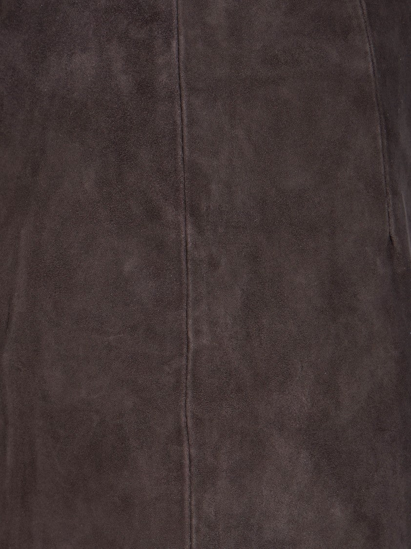 Rotate Deep Brown Suede Streamlined Mini Skirt