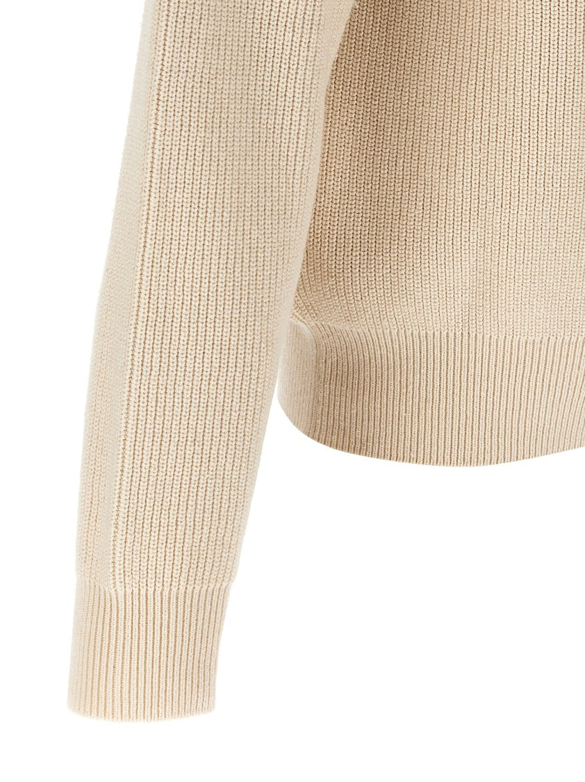 Jil Sander Ribbed High Neck Zip Closure Cotton Cardigan