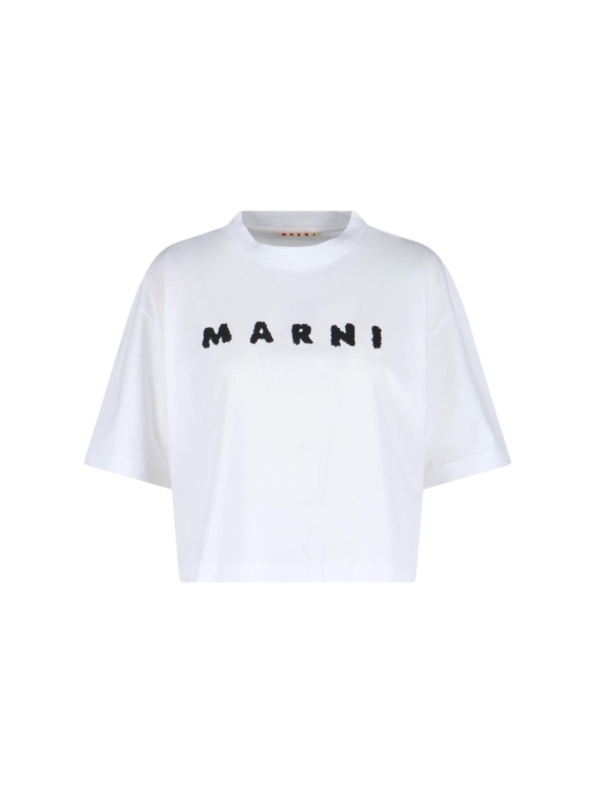 Marni White T-Shirt With Round Neckline And Short Sleeves