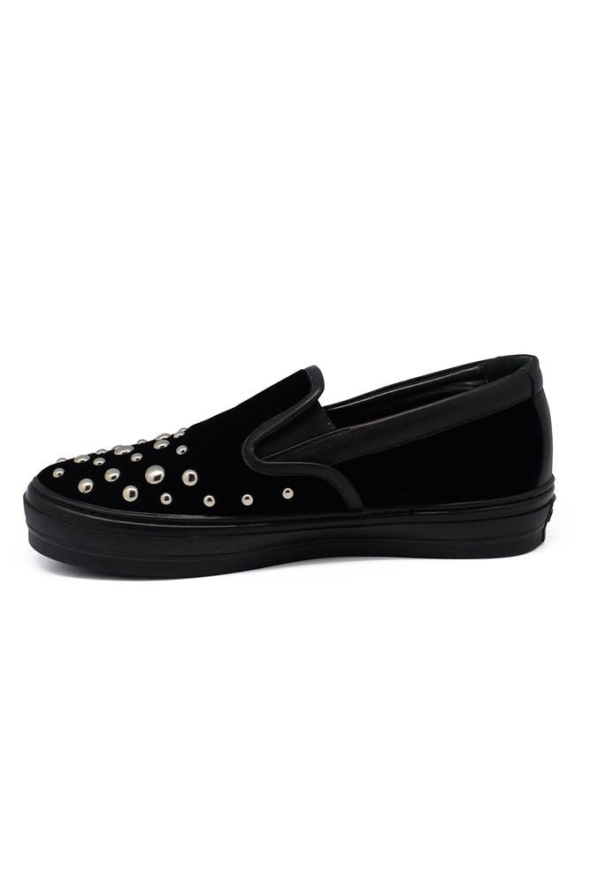 Salvatore Ferragamo Black Velvet Slip-On With Metallic Studs