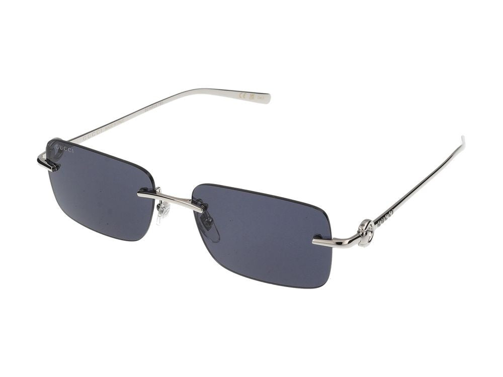 Gucci Silver Blue Lenses Rectangular Metal Sunglasses