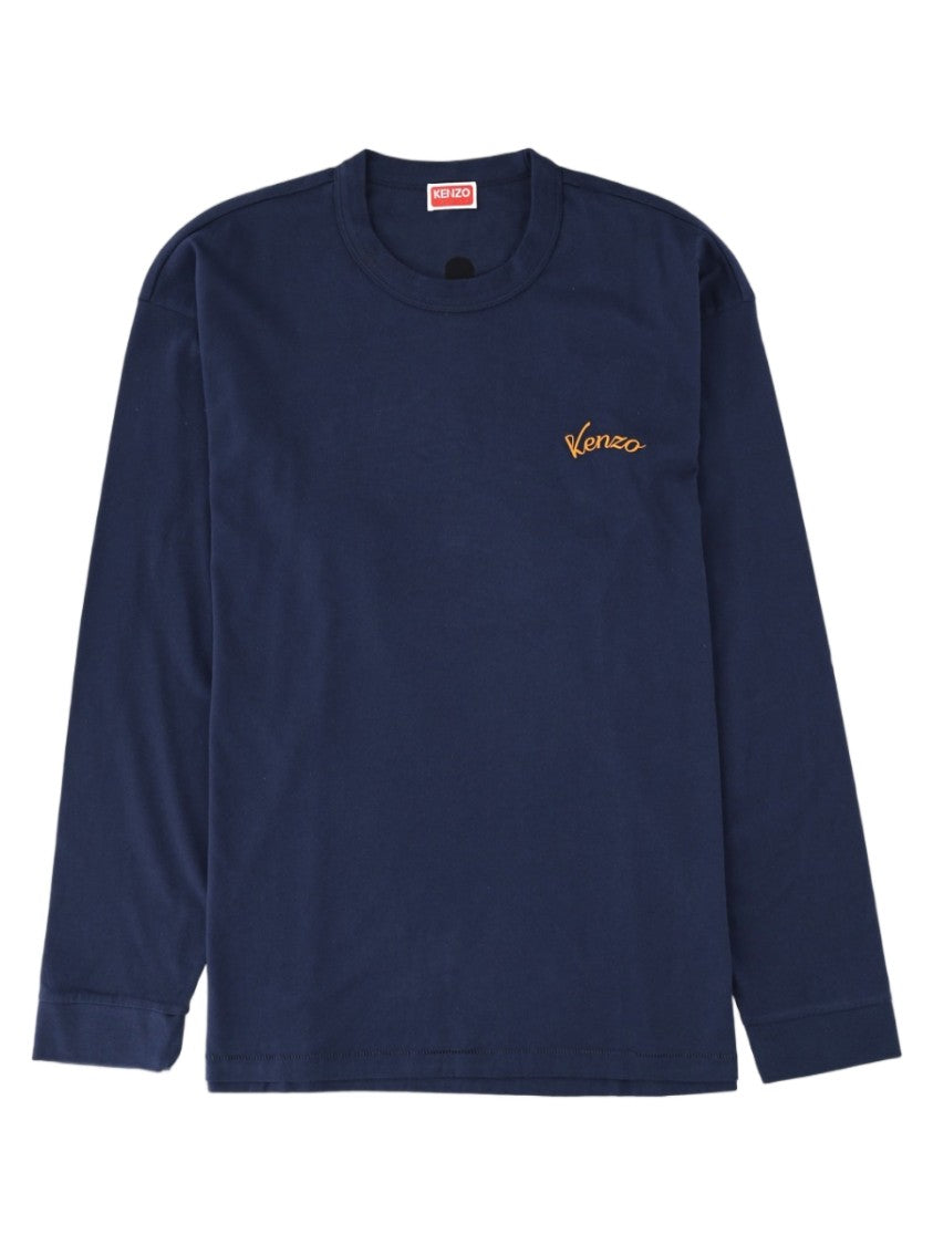 Kenzo Deep Blue Long-Sleeve Graphic Printed Cotton T-Shirt