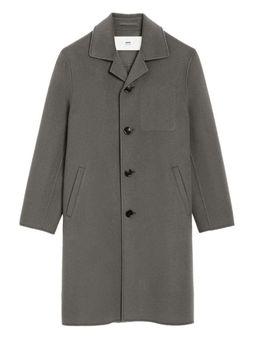 Ami Paris Grey Single Breasted Notched Lapel Coat