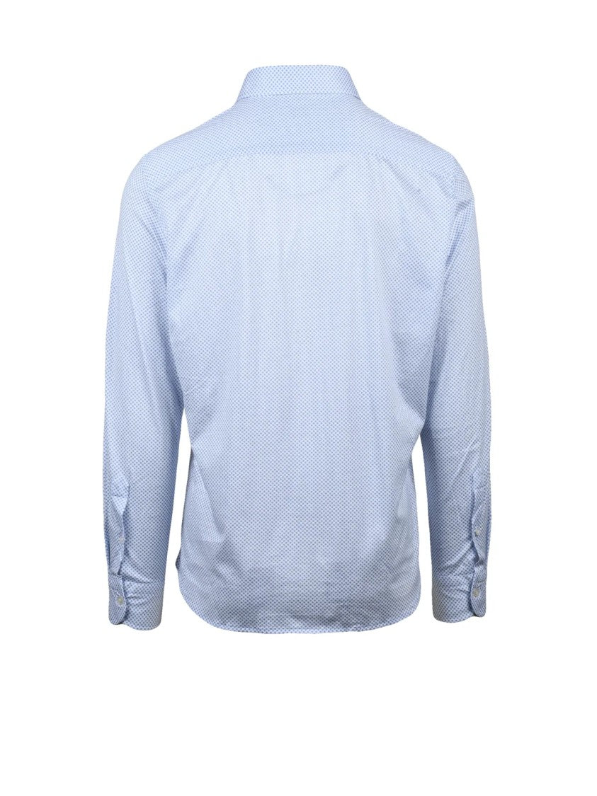 Sonrisa Fior Di Cotone Long Sleeve White And Light Blue Micro-Pattern Shirt