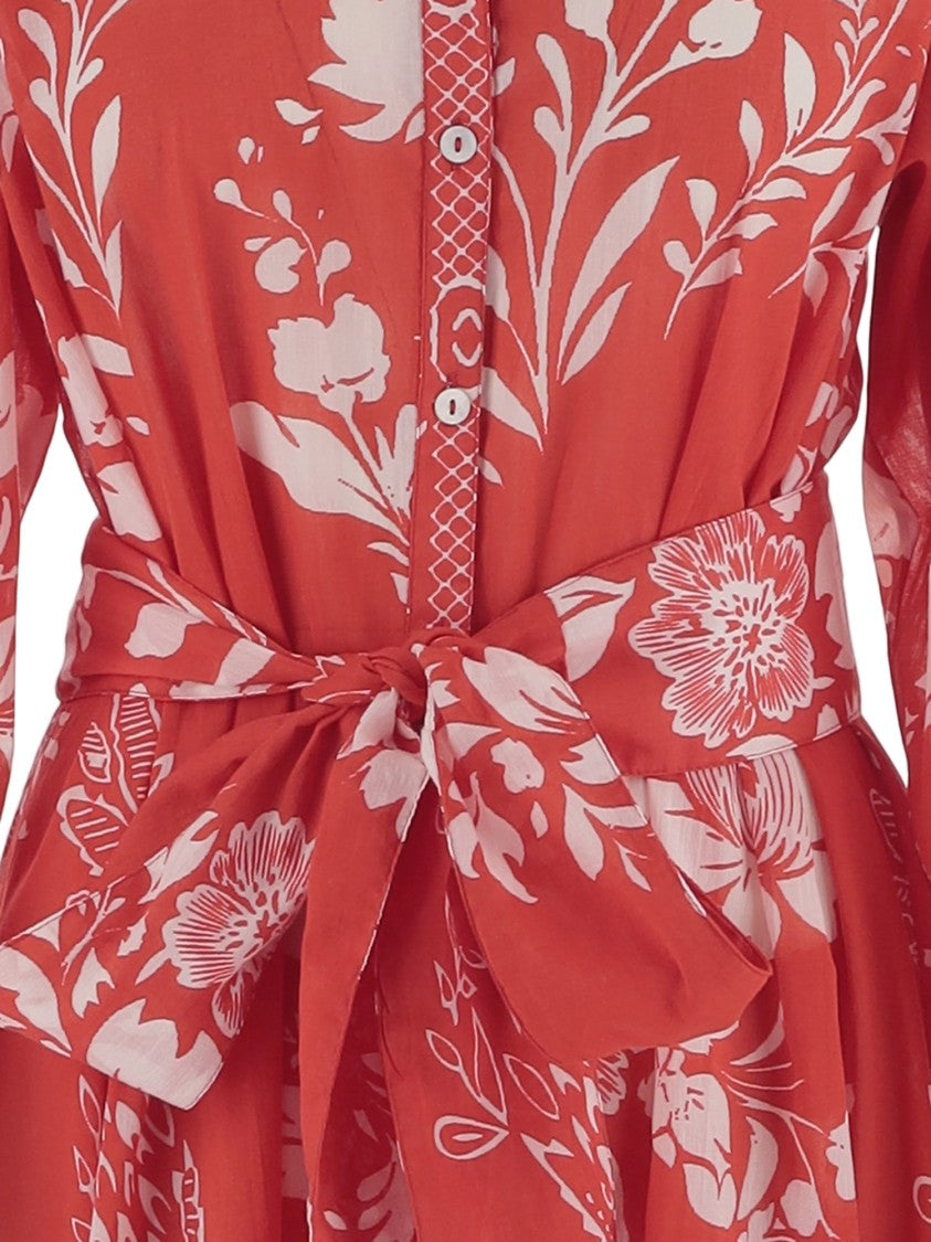 Pep's Cannes Floral-Print Cotton Midi Dress With Adjustable Waist