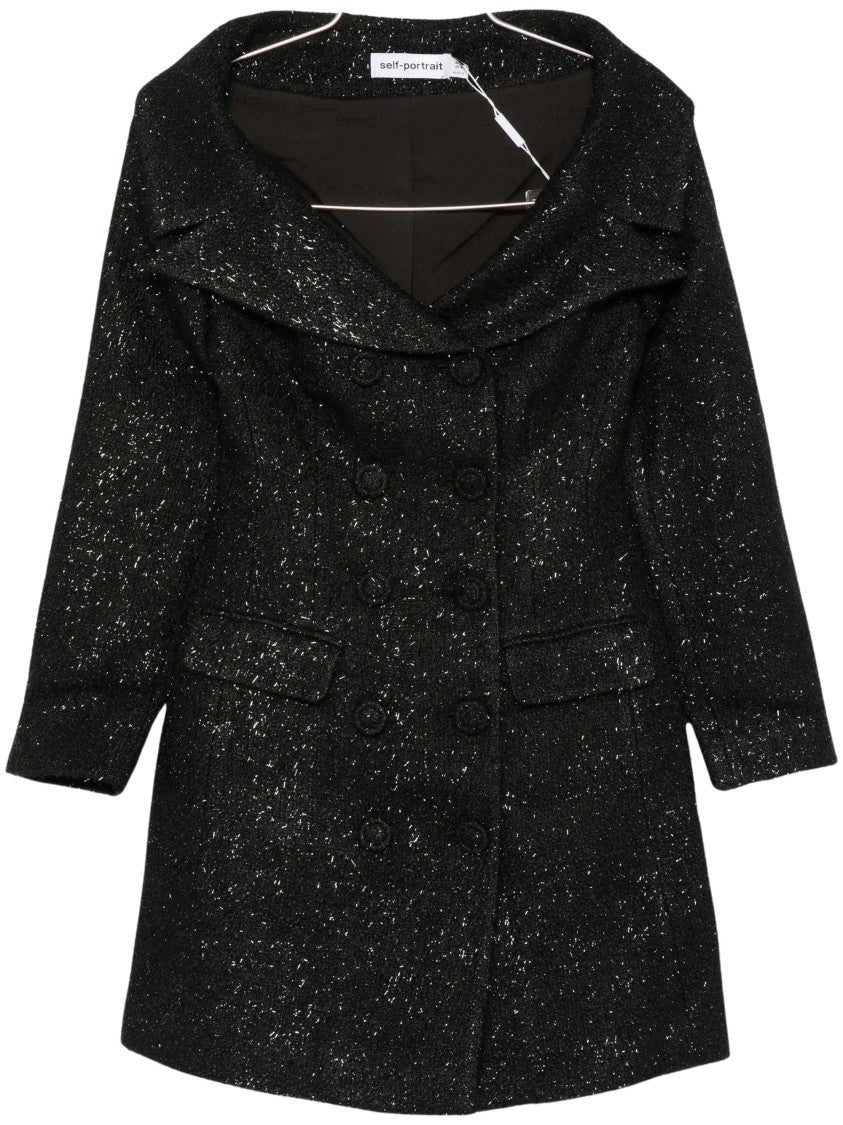 Self-Portrait Black Off-The-Shoulder Boucle Mini Dress
