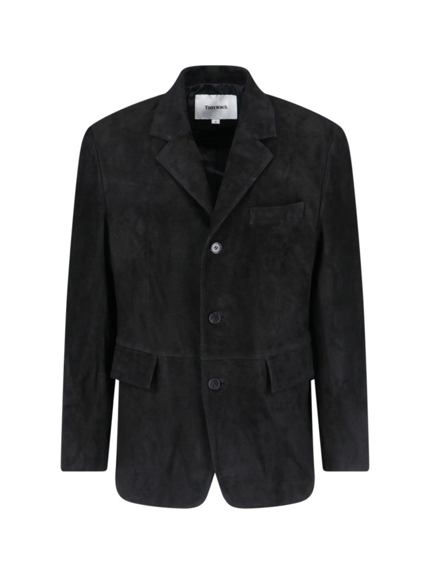 Tonywack Single-Breasted Suede Jacket In Black Leather