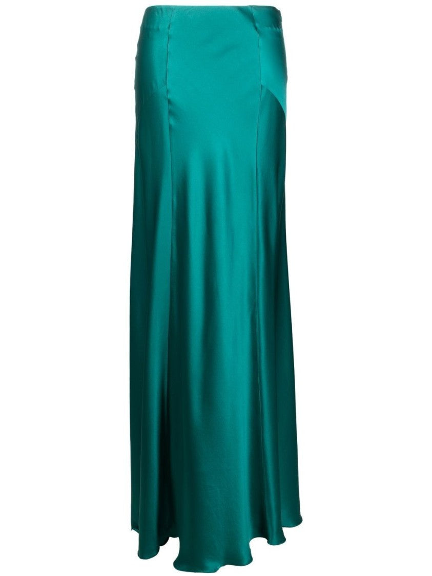 Alberta Ferretti Green High-Waisted Silk Maxi Skirt