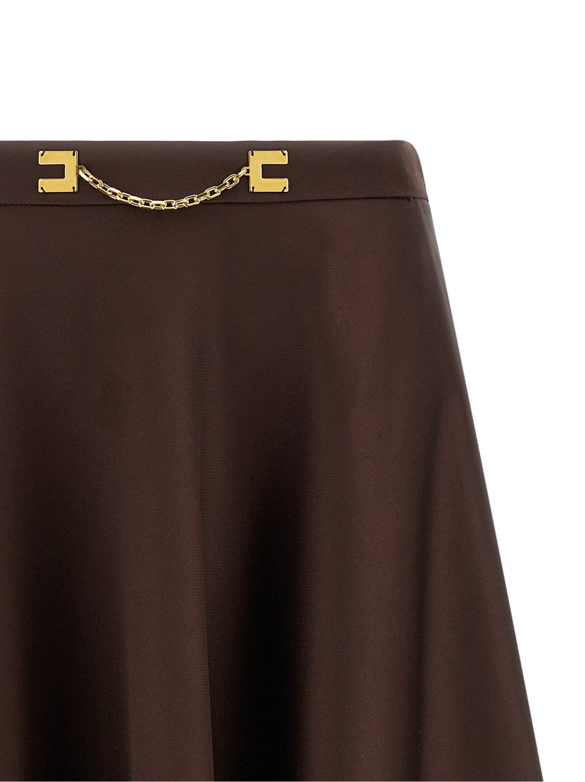 Elisabetta Franchi Flared Duchesse Midi Skirt With Decorative Metal Logo