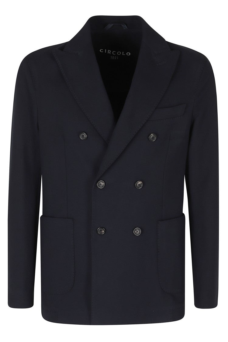 Circolo 1901 Blue Double-Breasted Visible Seams Cotton-Blend Blazer