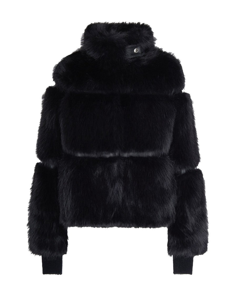Patrizia Pepe Short Fluffy Coat In Black
