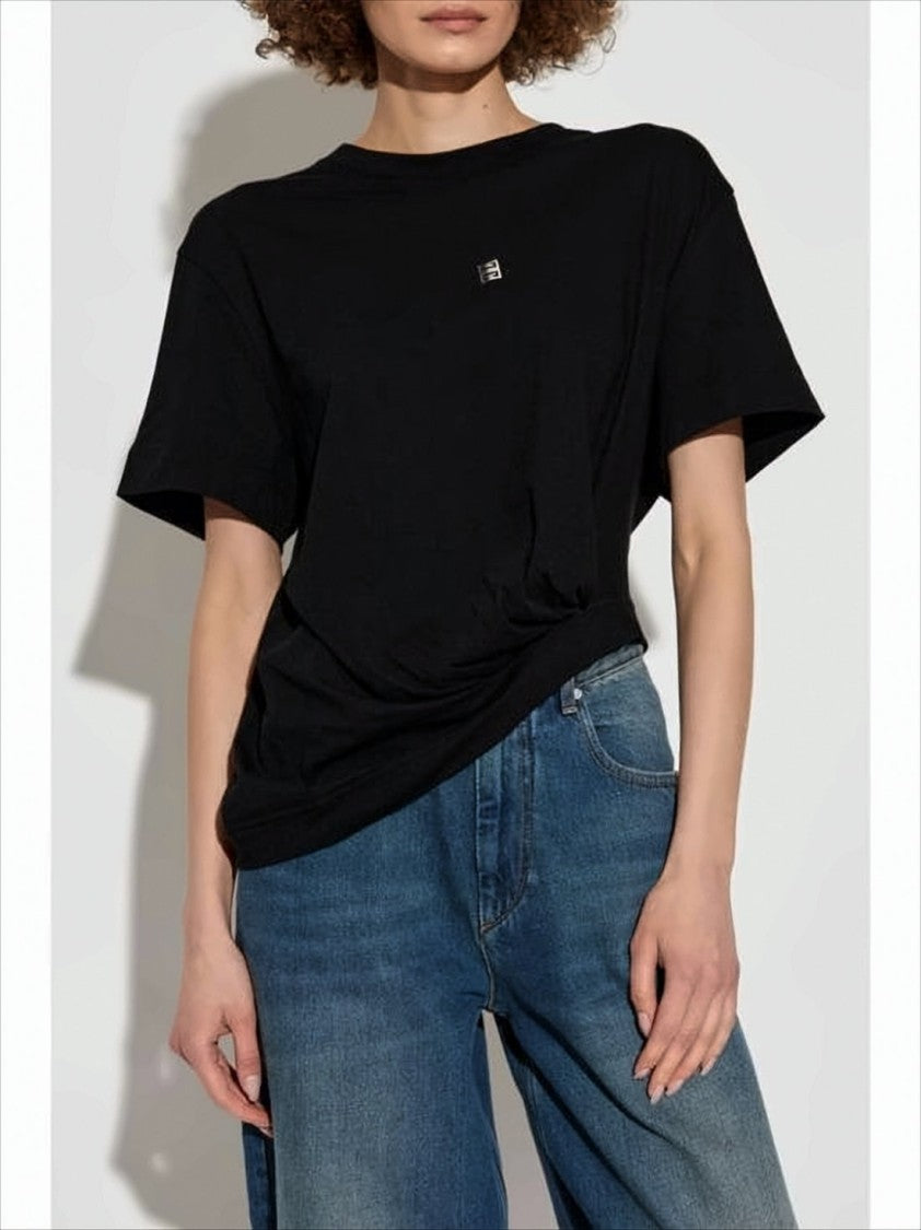 Givenchy Black Short-Sleeve T-Shirt With Asymmetrical Hem And Metallic Logo
