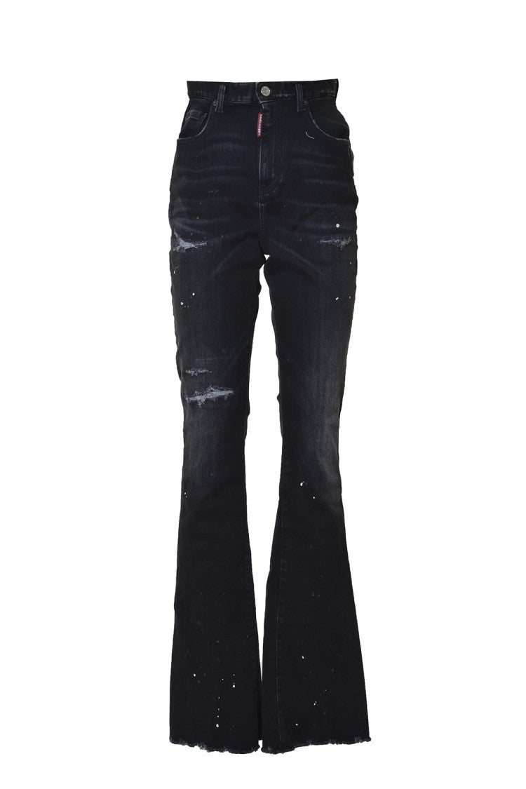 Dsquared2 High Waist Flare Jeans In Black Cotton