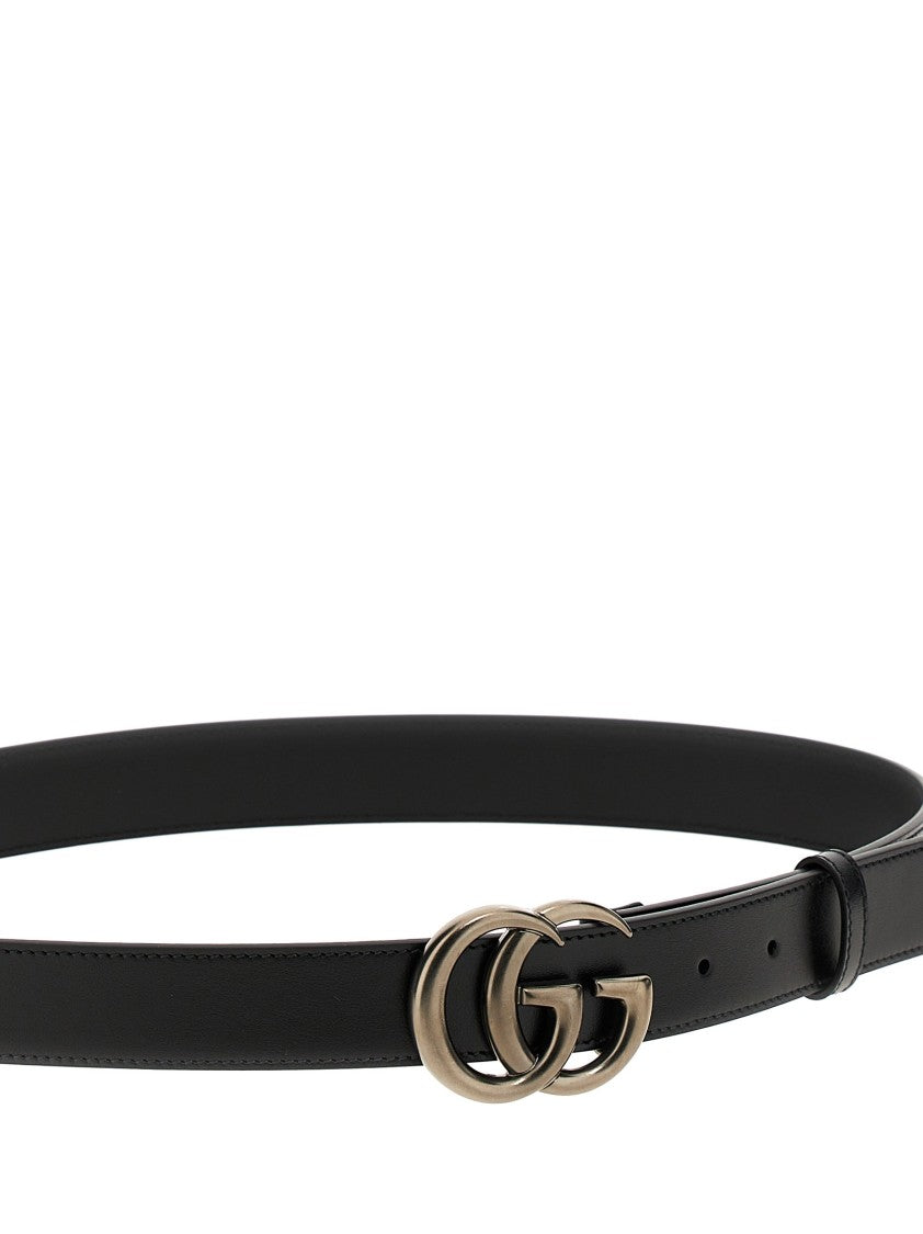 Gucci Narrow Black Calfskin Leather Belt With Double-G Buckle