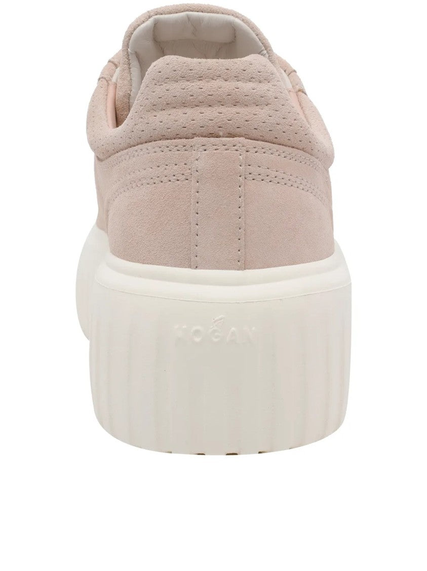 Hogan Blush Low-Top Suede Ribbed Sole Sneakers