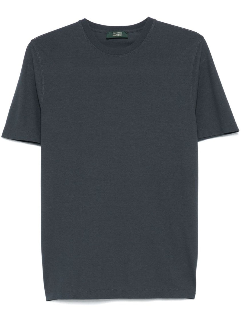 Zanone Grey Cotton T-Shirt With Classic Crew Neck