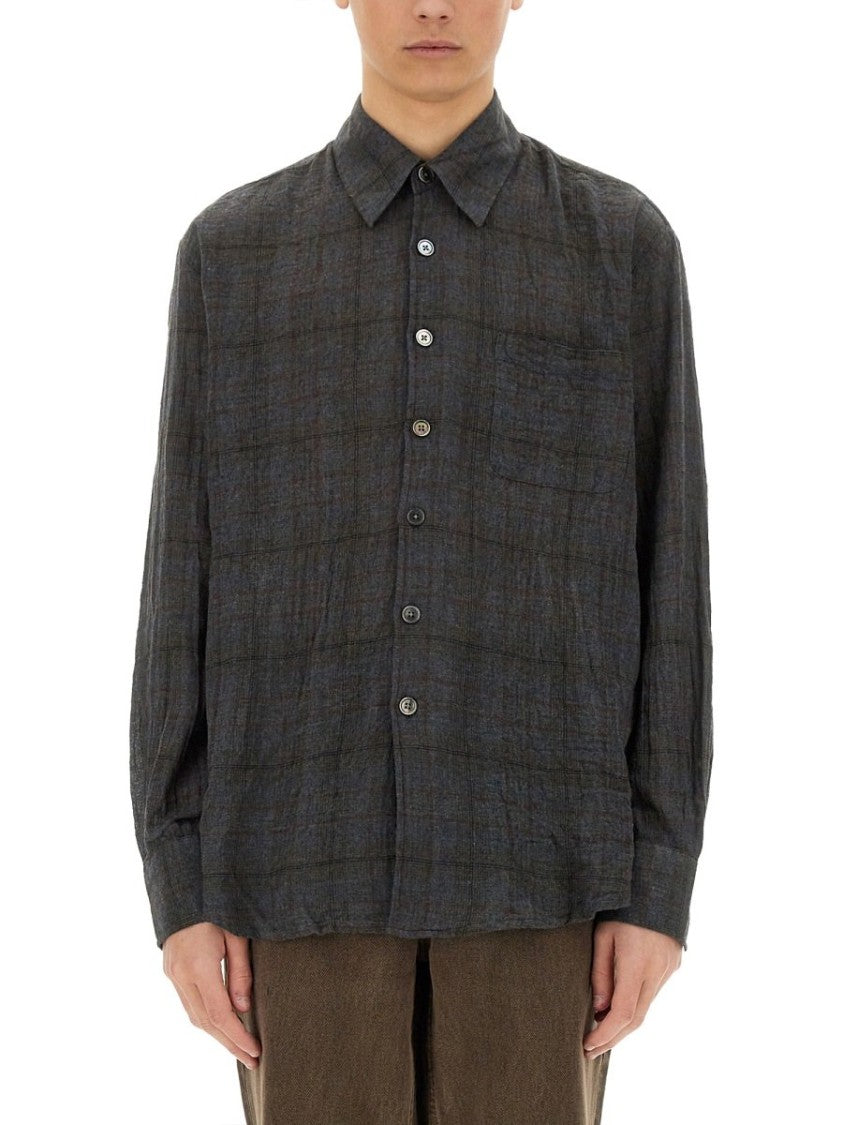 Our Legacy Subtle Checkered Long-Sleeve Shirt With Classic Collar
