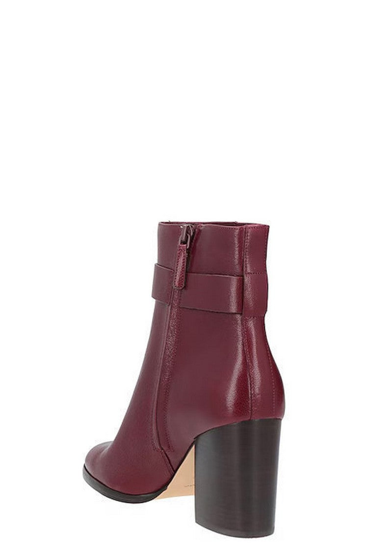 Tory Burch Burgundy Leather Buckle-Strap Ankle Bootie