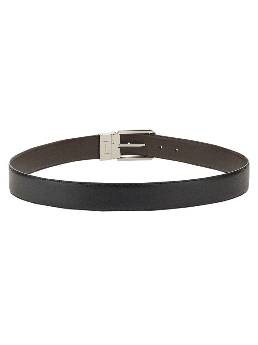 Zegna Reversible Polished Silver Buckle Cow Leather Belt