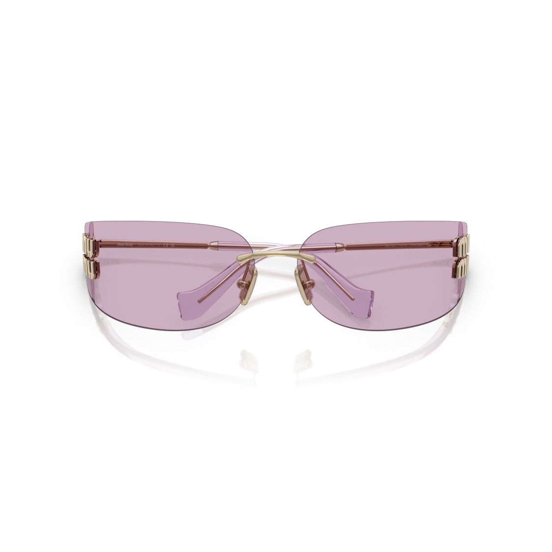 Miu Miu Rimless Sunglasses With Rectangular Purple Lenses And Gold Accents