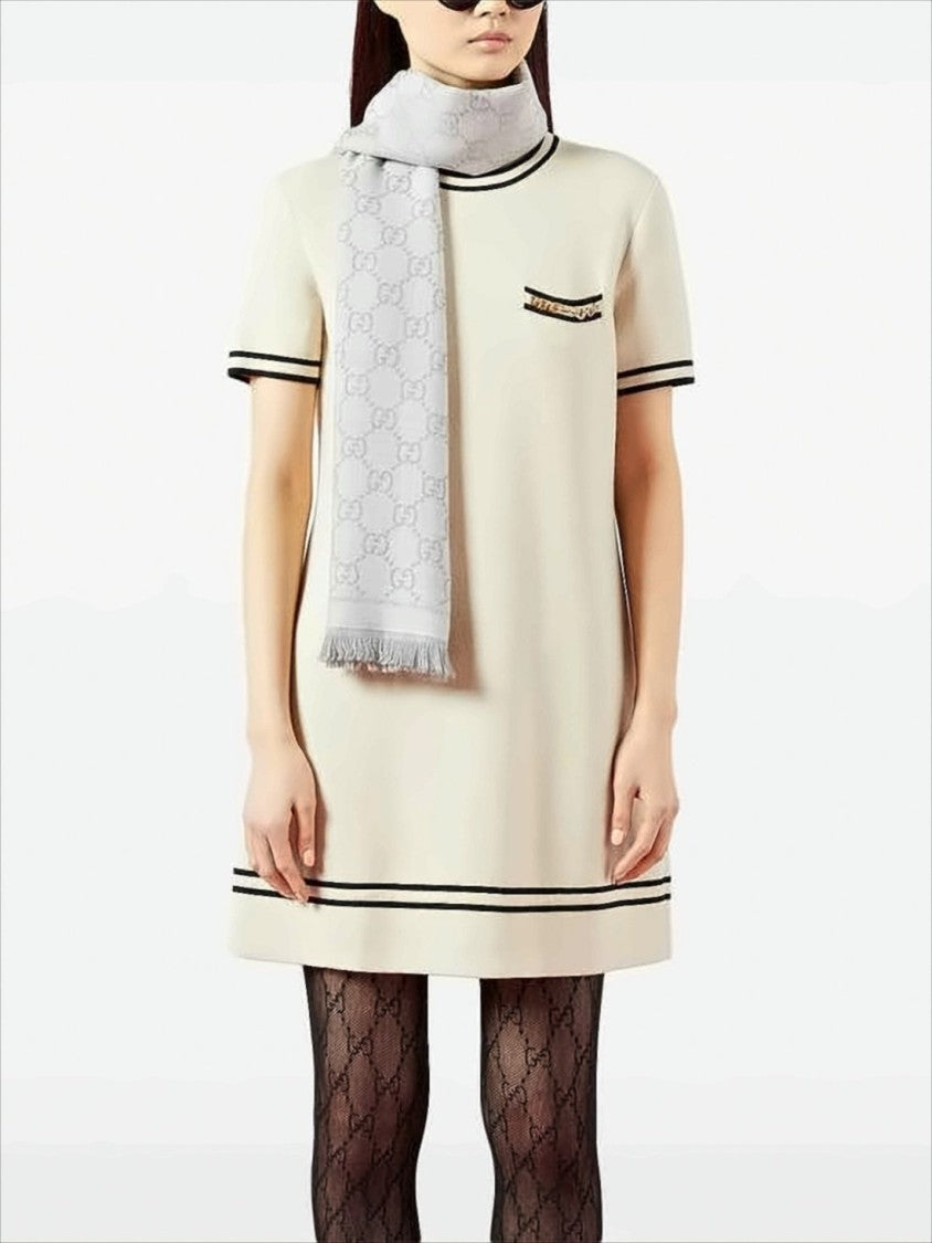 Gucci Rectangular Wool Scarf With Subtle Pattern And Fringed Edges