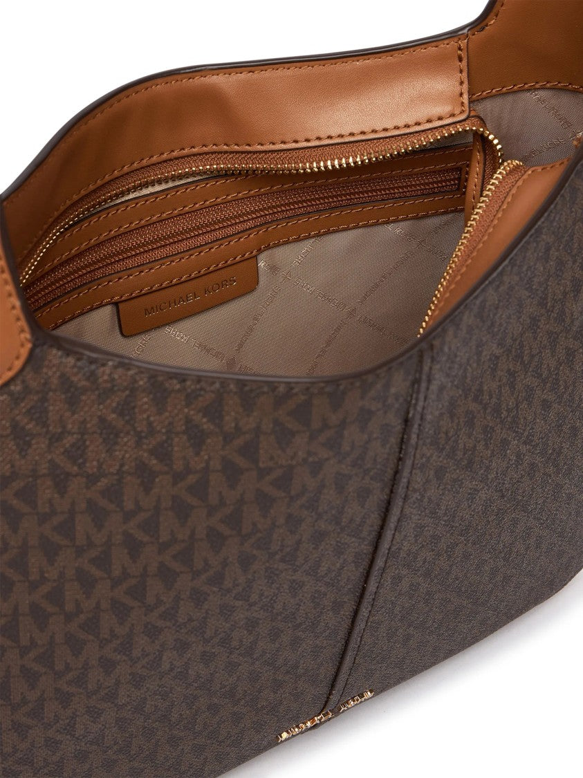 Michael Kors Dark Brown Monogram Curved Shoulder Bag