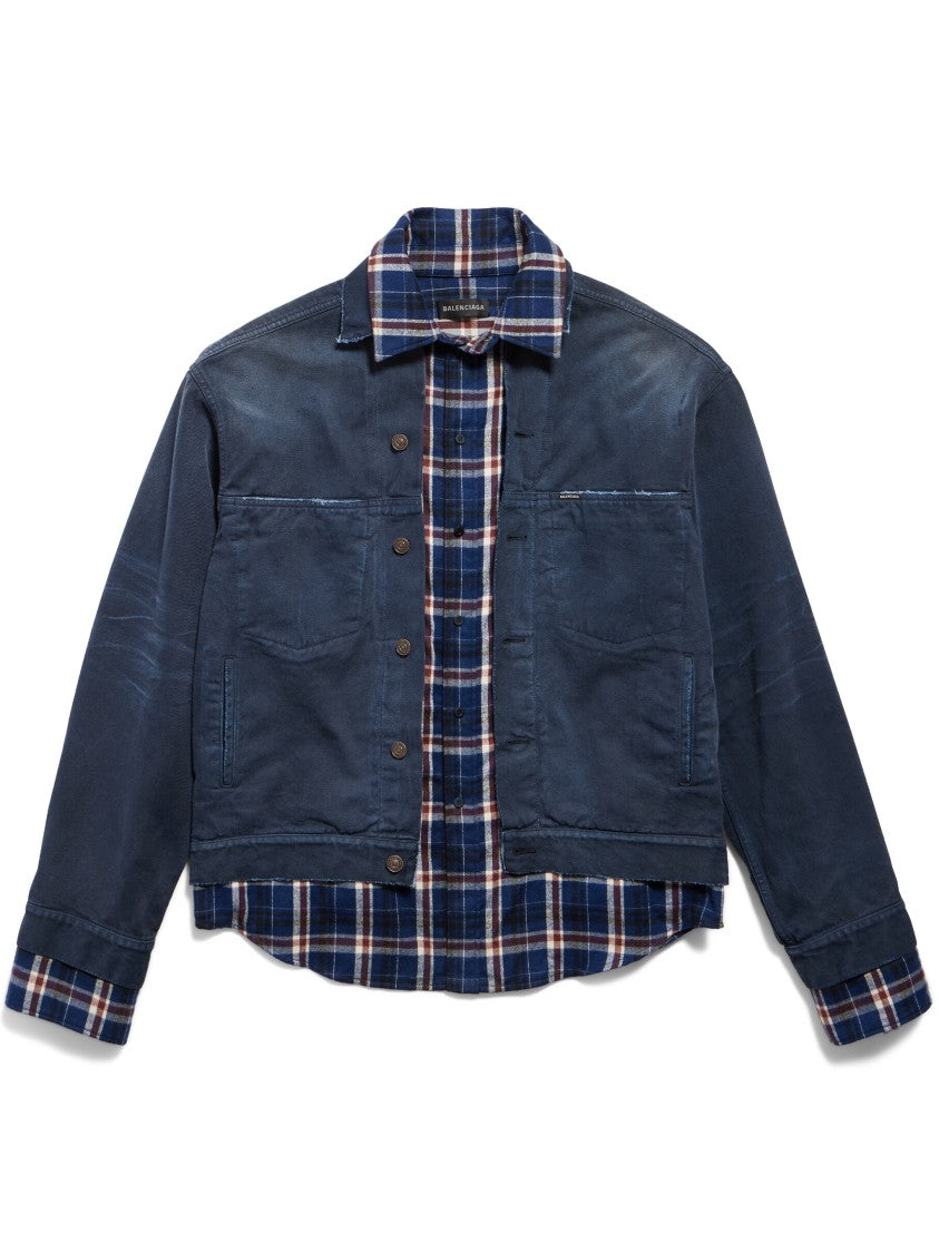 Balenciaga Dark Blue Patched Layered Shirt Jacket