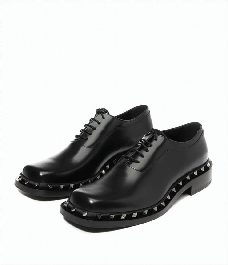 Valentino Garavani Classic Black Leather Loafers With Metallic Pyramid Studs
