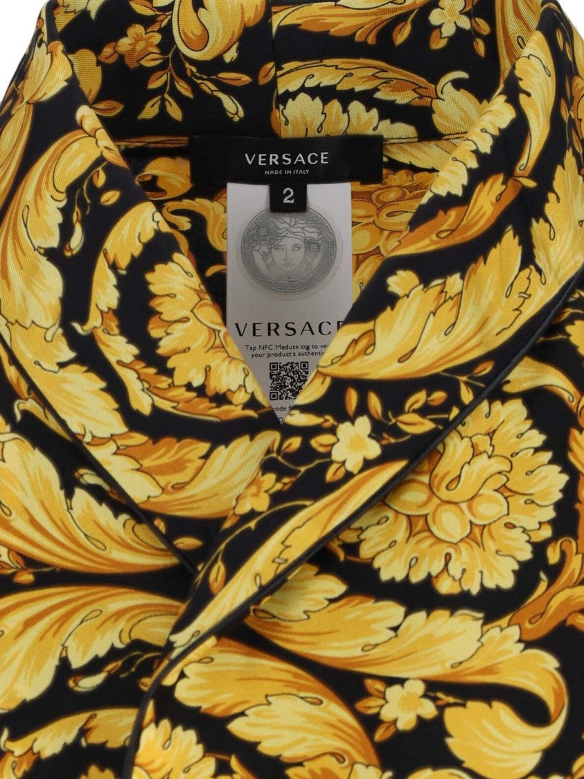 Versace "Barocco" Silk Robe – Black/Yellow