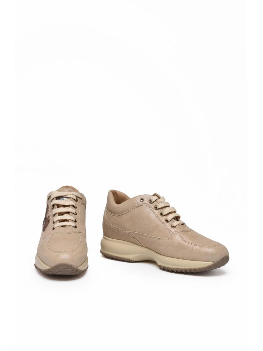 Hogan Beige Interactive H Strass Rhinestone Leather Sneakers