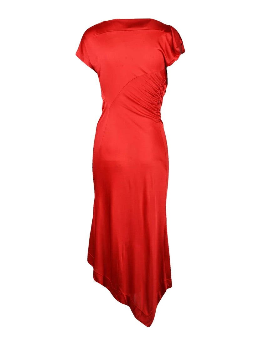 Vivienne Westwood Asymmetric Red Lycra Midi Dress With Off-Shoulder Neckline