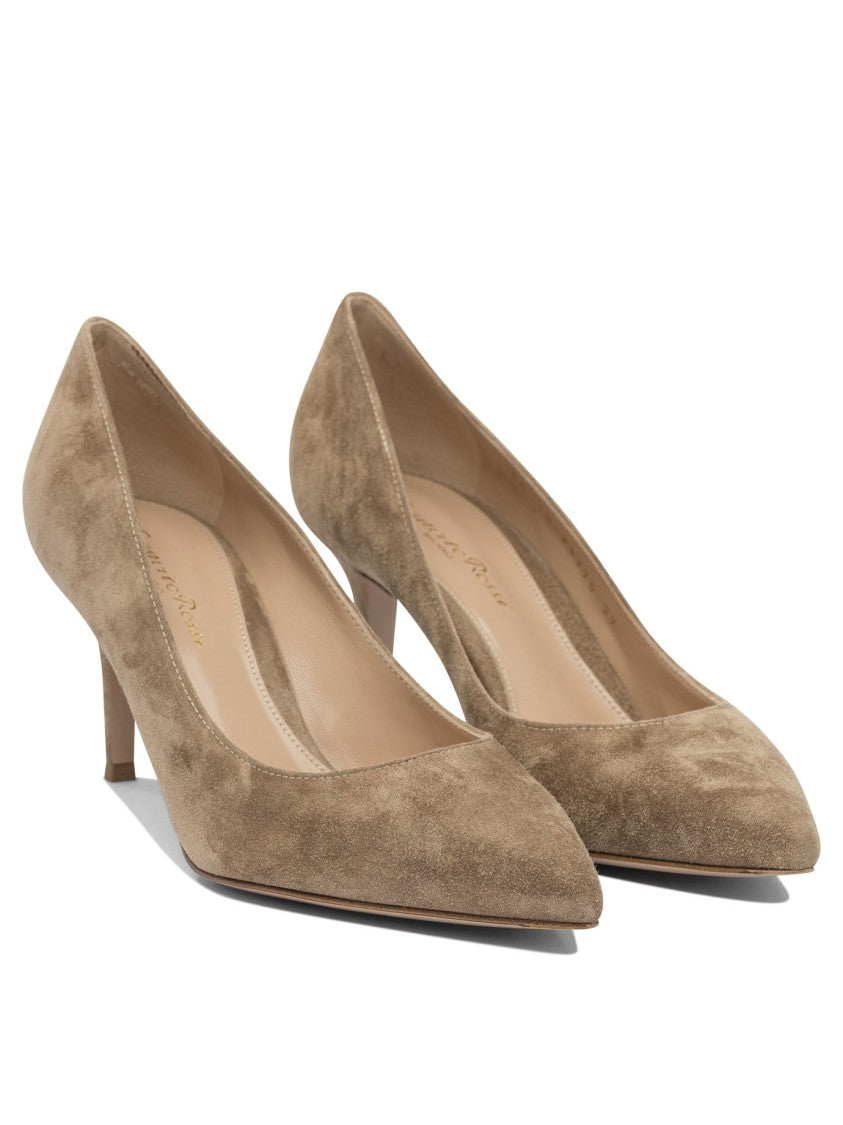 Gianvito Rossi Mid-Height Beige Suede And Leather Heeled Shoes