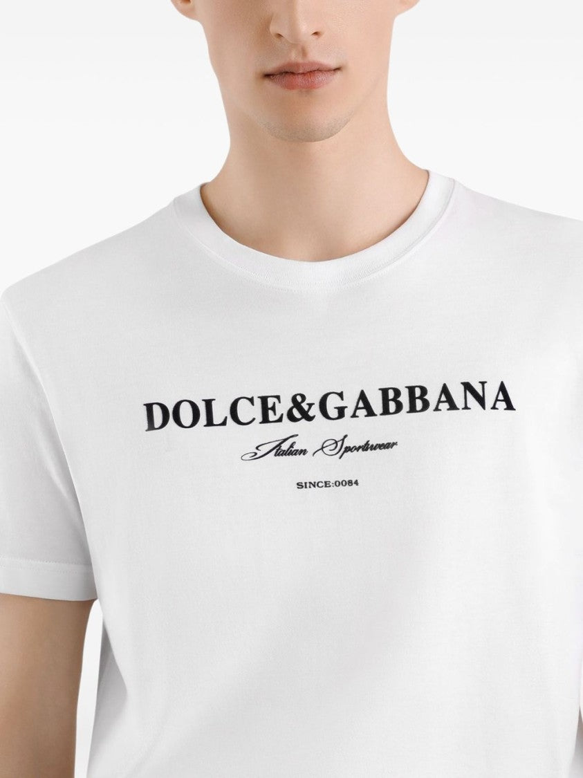 Dolce & Gabbana White Cotton T-Shirt With Signature Logo Print