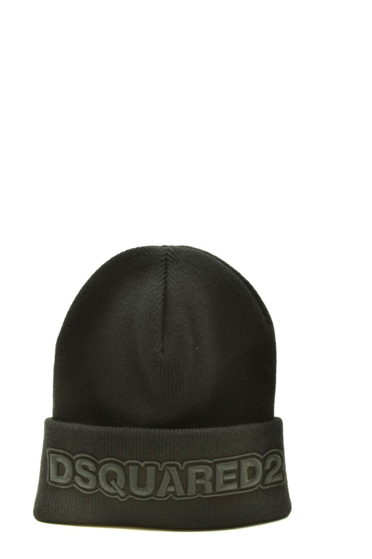 Dsquared2 Ribbed Knit Green Beanie With Logo Detail