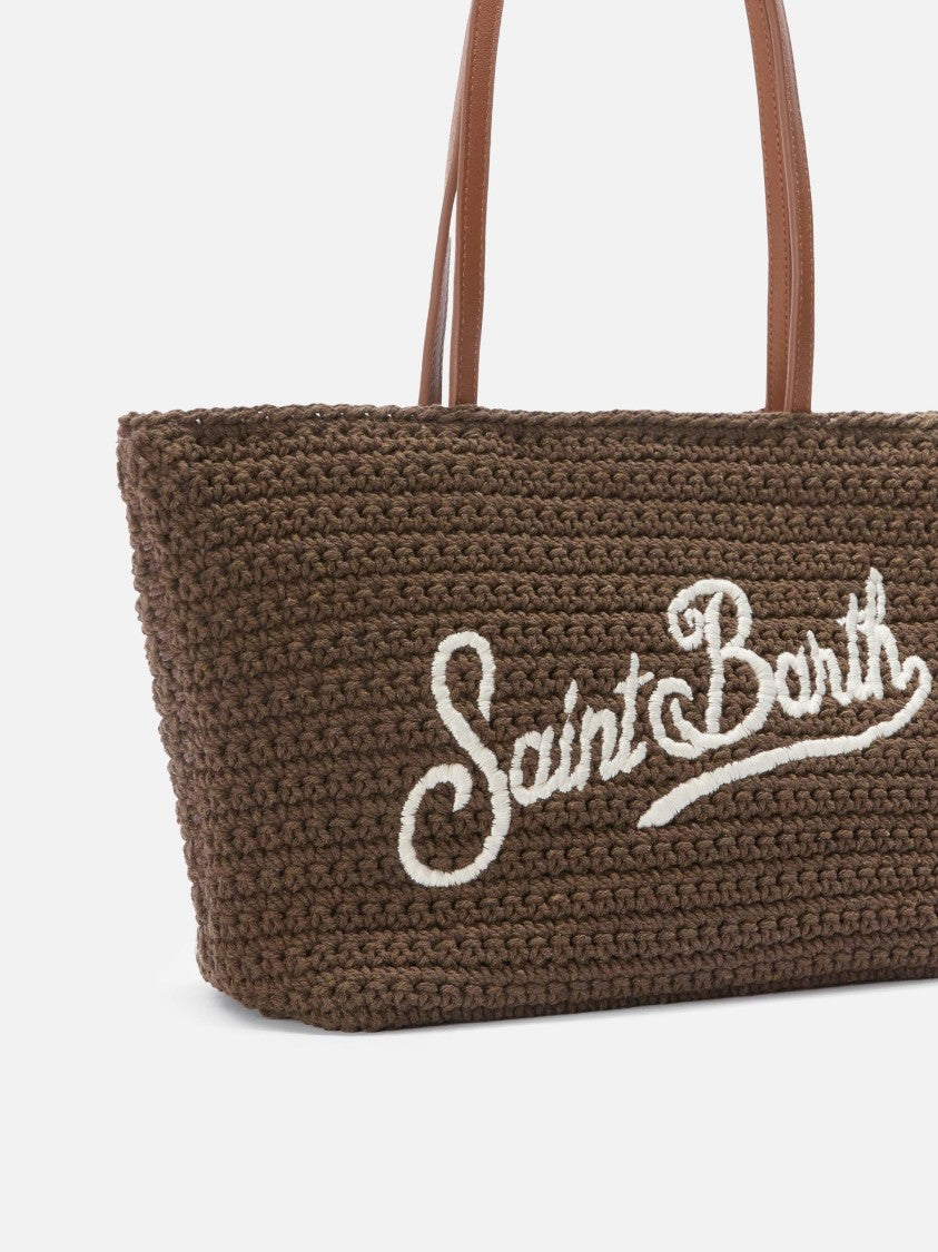 Mc2 Saint Barth Textured Brown Tote Bag With Embroidered Logo