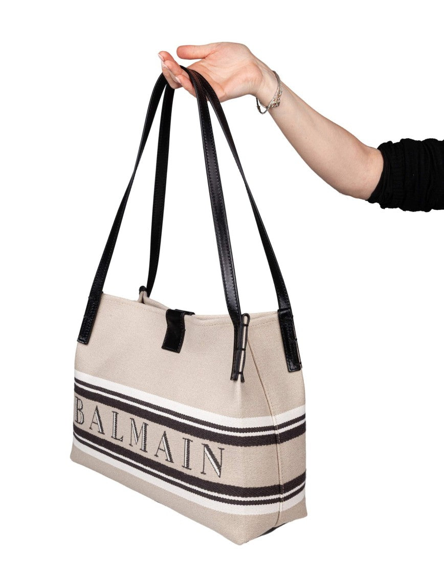 Balmain Release Canvas & Leather Shopper Bag